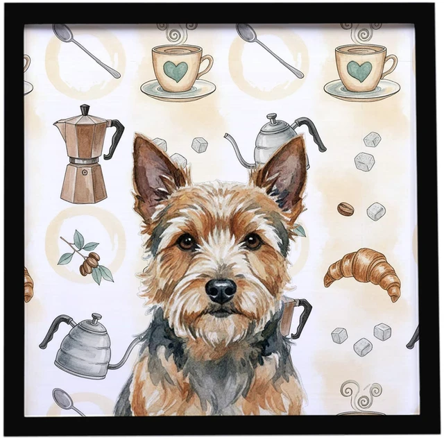Main image of Norwich Terrier Coffee Bar Framed Metal Print Bathroom, Kitchen, Office, Home Decor Wall Art Ready to Hang, Square, 8X8