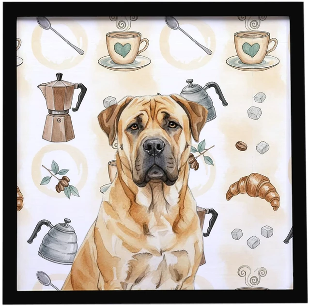 Main image of Fawn Boerboel Coffee Bar Framed Metal Print Bathroom, Kitchen, Office, Home Decor Wall Art Ready to Hang, Square, 8X8