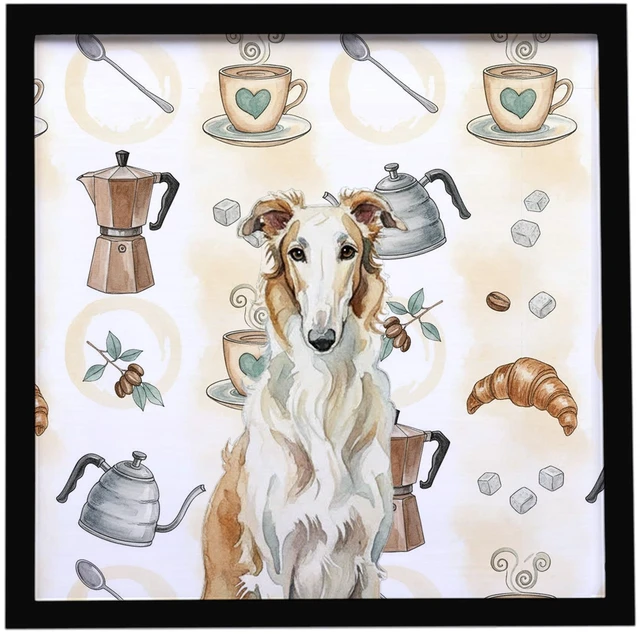 Main image of Borzoi Coffee Bar Framed Metal Print Bathroom, Kitchen, Office, Home Decor Wall Art Ready to Hang, Square, 8X8