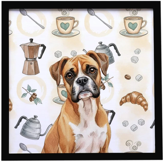 Main image of Boxer Coffee Bar Framed Metal Print Bathroom, Kitchen, Office, Home Decor Wall Art Ready to Hang, Square, 8X8