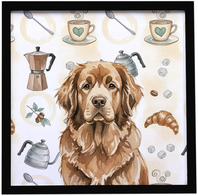 Main image of Brown Newfoundland Coffee Bar Framed Metal Print Bathroom, Kitchen, Office, Home Decor Wall Art Ready to Hang, Square, 8X8