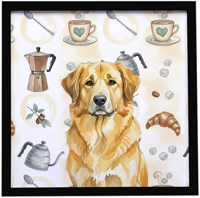 Main image of Lion Yellow Leonberger Coffee Bar Framed Metal Print Bathroom, Kitchen, Office, Home Decor Wall Art Ready to Hang, Square, 8X8