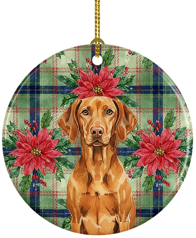 Main image of Vizsla Christmas PoinsettIas Ceramic Ornament Christmas Tree Hanging Decorations for Home Christmas Holiday, Party, Gift, 3 in, Multicolor