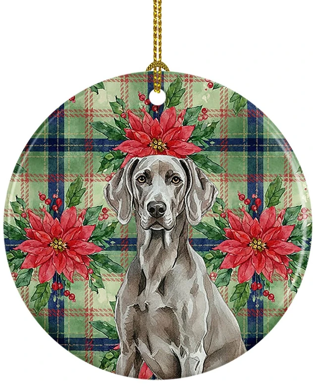 Main image of Weimaraner Christmas PoinsettIas Ceramic Ornament Christmas Tree Hanging Decorations for Home Christmas Holiday, Party, Gift, 3 in, Multicolor