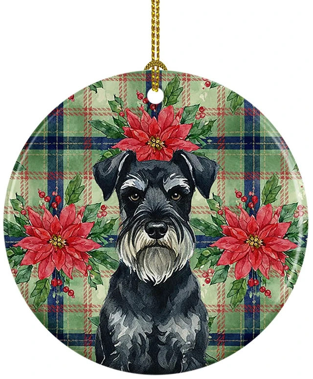 Main image of Standard Schnauzer Christmas PoinsettIas Ceramic Ornament Christmas Tree Hanging Decorations for Home Christmas Holiday, Party, Gift, 3 in, Multicolor