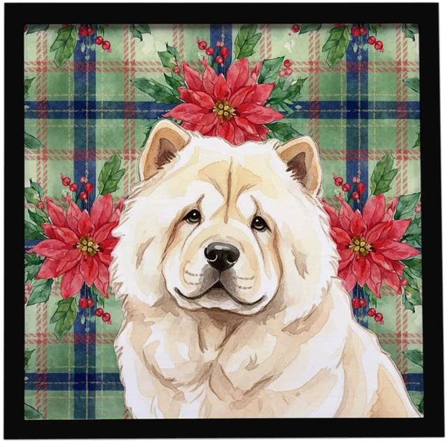 Main image of Cream Chow Chow Christmas PoinsettIas Framed Metal Print Bathroom, Kitchen, Office, Home Decor Wall Art Ready to Hang, Square, 8X8