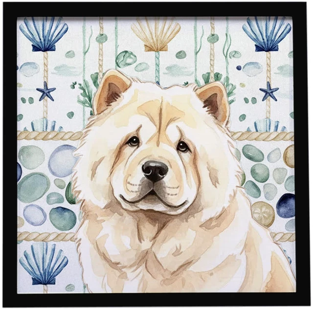 Main image of Cream Chow Chow Coastal Sea Glass Framed Metal Print Bathroom, Kitchen, Office, Home Decor Wall Art Ready to Hang, Square, 8X8
