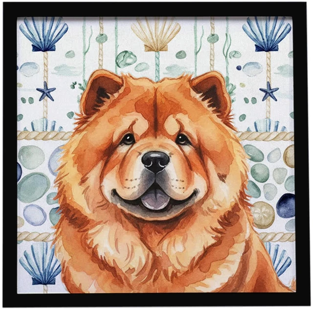 Main image of Red Chow Chow Coastal Sea Glass Framed Metal Print Bathroom, Kitchen, Office, Home Decor Wall Art Ready to Hang, Square, 8X8