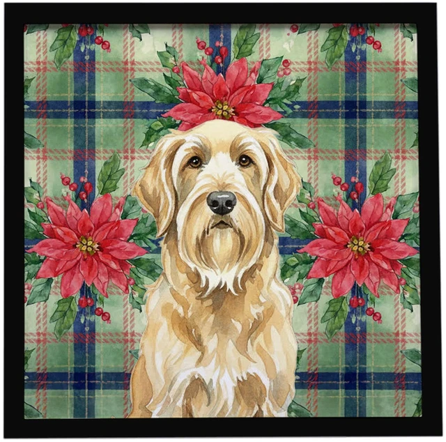 Main image of Wheaten and Tan Otterhound Christmas PoinsettIas Framed Metal Print Bathroom, Kitchen, Office, Home Decor Wall Art Ready to Hang, Square, 8X8