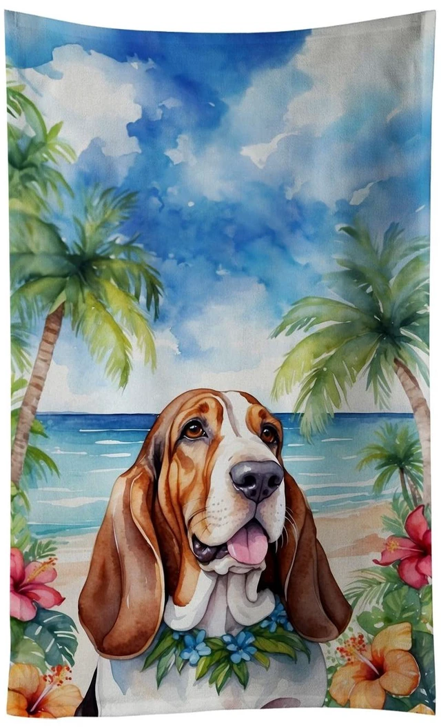 Main image of Basset Hound Luau Kitchen Towel Dish Cloths Guest Hand Towel Decorative Bathroom Towel for Face,Tea, Dishcloth, Kitchen and Bath