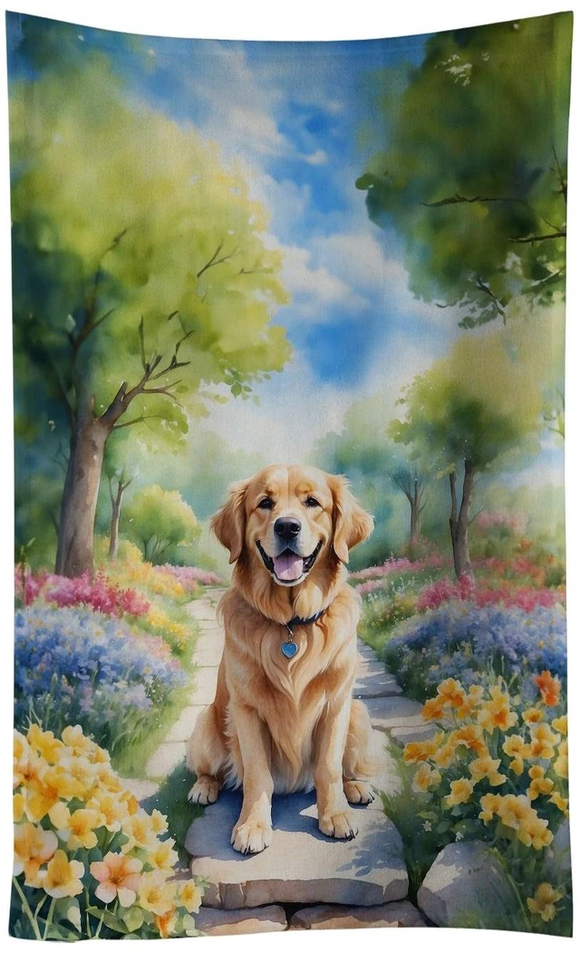 Main image of Golden Retriever Spring Path Kitchen Towel Dish Cloths Guest Hand Towel Decorative Bathroom Towel for Face,Tea, Dishcloth, Kitchen and Bath