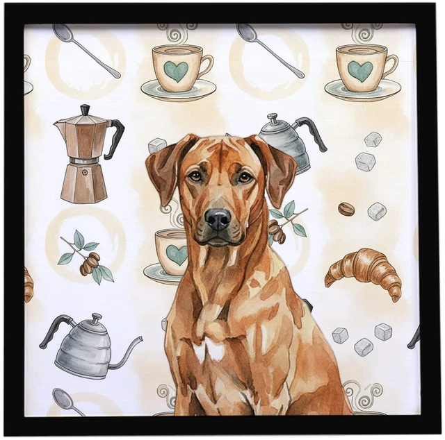 Main image of Rhodesian Ridgeback Coffee Bar Framed Metal Print Bathroom, Kitchen, Office, Home Decor Wall Art Ready to Hang, Square, 8X8