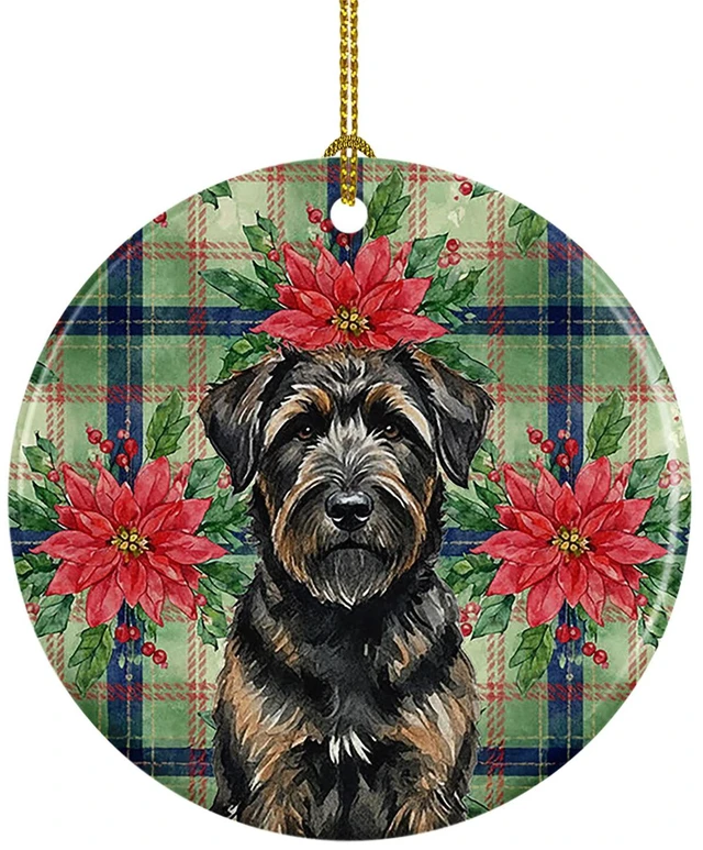 Main image of Brindle Bouvier des Flandres Christmas PoinsettIas Ceramic Ornament Christmas Tree Hanging Decorations for Home Christmas Holiday, Party, Gift, 3 in, Multicolor