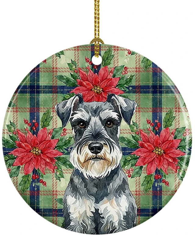 Main image of Schnauzer Christmas PoinsettIas Ceramic Ornament Christmas Tree Hanging Decorations for Home Christmas Holiday, Party, Gift, 3 in, Multicolor