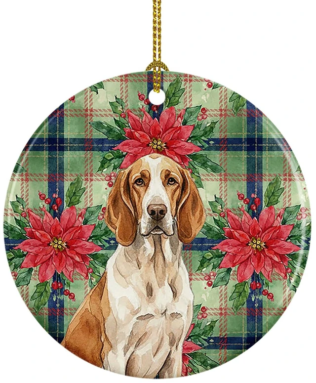Main image of Bracco Italiano Christmas PoinsettIas Ceramic Ornament Christmas Tree Hanging Decorations for Home Christmas Holiday, Party, Gift, 3 in, Multicolor