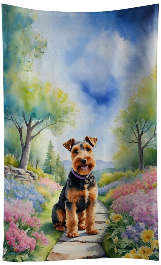 Main image of Welsh Terrier Spring Path Kitchen Towel Dish Cloths Guest Hand Towel Decorative Bathroom Towel for Face,Tea, Dishcloth, Kitchen and Bath