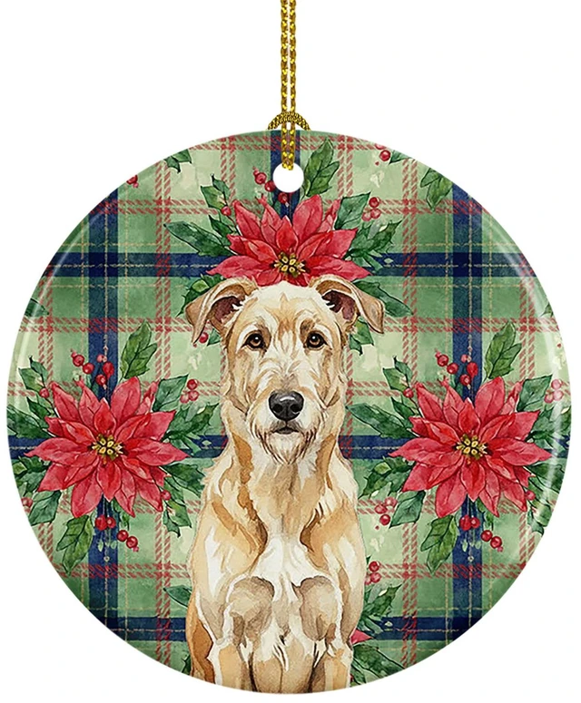 Main image of Wheaten Irish Wolfhound Christmas PoinsettIas Ceramic Ornament Christmas Tree Hanging Decorations for Home Christmas Holiday, Party, Gift, 3 in, Multicolor