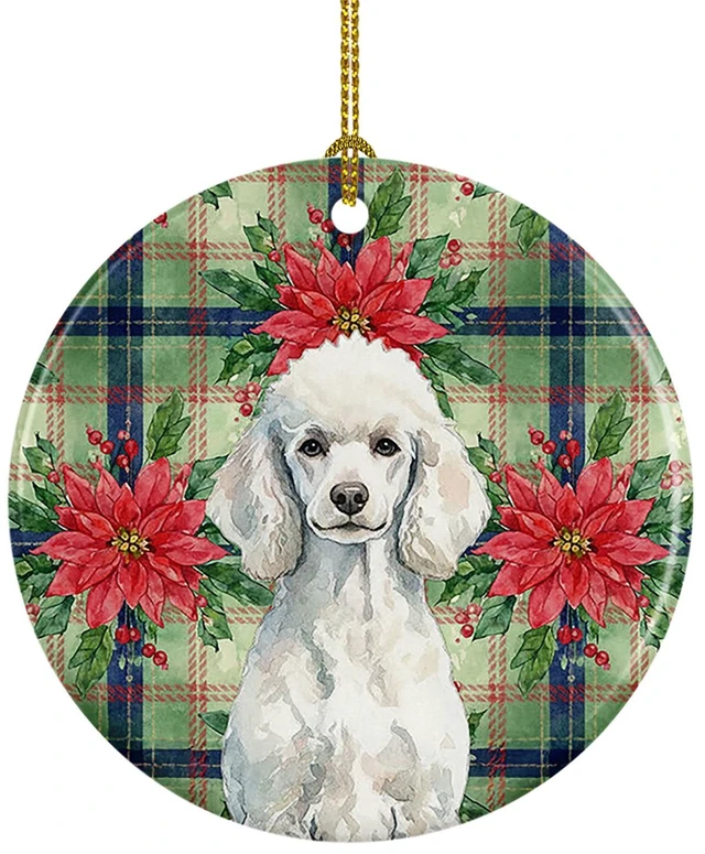 Main image of Standard White Poodle Christmas PoinsettIas Ceramic Ornament Christmas Tree Hanging Decorations for Home Christmas Holiday, Party, Gift, 3 in, Multicolor