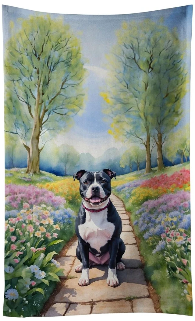 Main image of NEW Staffordshire Bull Terrier Spring Path Kitchen Towel Dish Cloths Guest Hand Towel Decorative Bathroom Towel for Face,Tea, Dishcloth, Kitchen and Bath