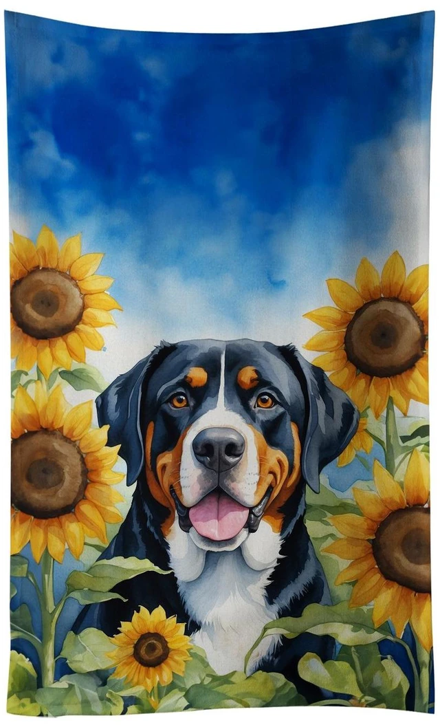 Main image of Greater Swiss Mountain Dog in Sunflowers Kitchen Towel Dish Cloths Guest Hand Towel Decorative Bathroom Towel for Face,Tea, Dishcloth, Kitchen and Bath