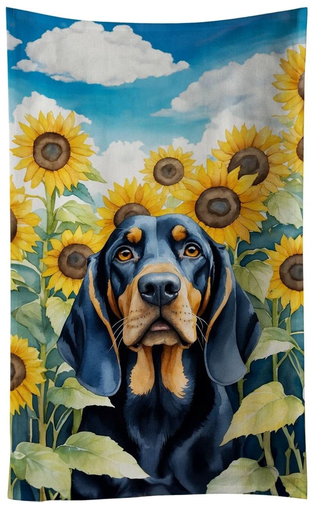 Main image of Black and Tan Coonhound in Sunflowers Kitchen Towel Dish Cloths Guest Hand Towel Decorative Bathroom Towel for Face,Tea, Dishcloth, Kitchen and Bath