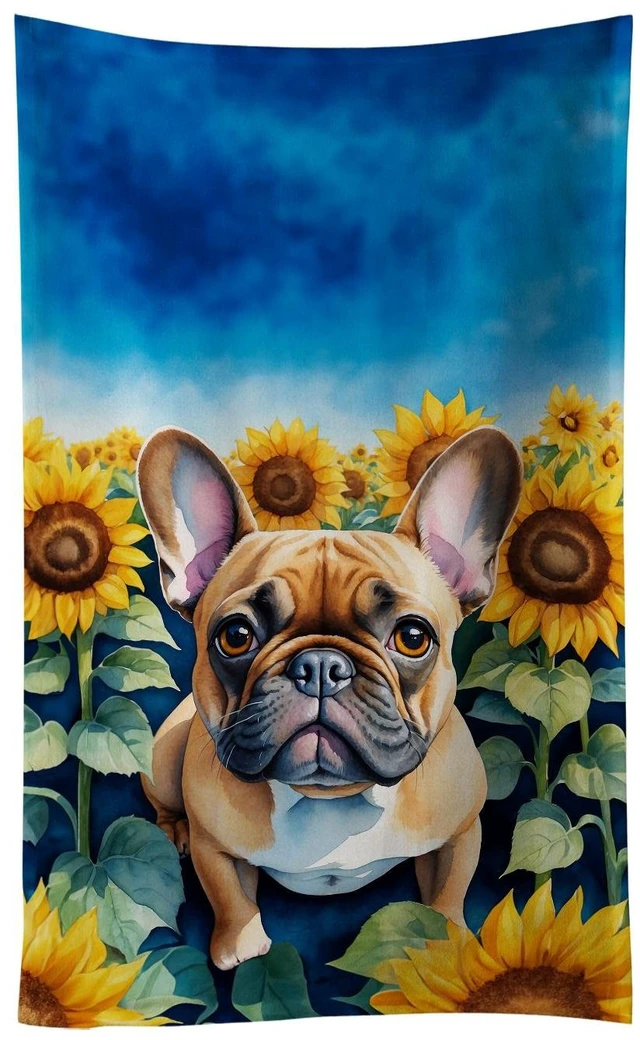 Main image of French Bulldog in Sunflowers Kitchen Towel Dish Cloths Guest Hand Towel Decorative Bathroom Towel for Face,Tea, Dishcloth, Kitchen and Bath