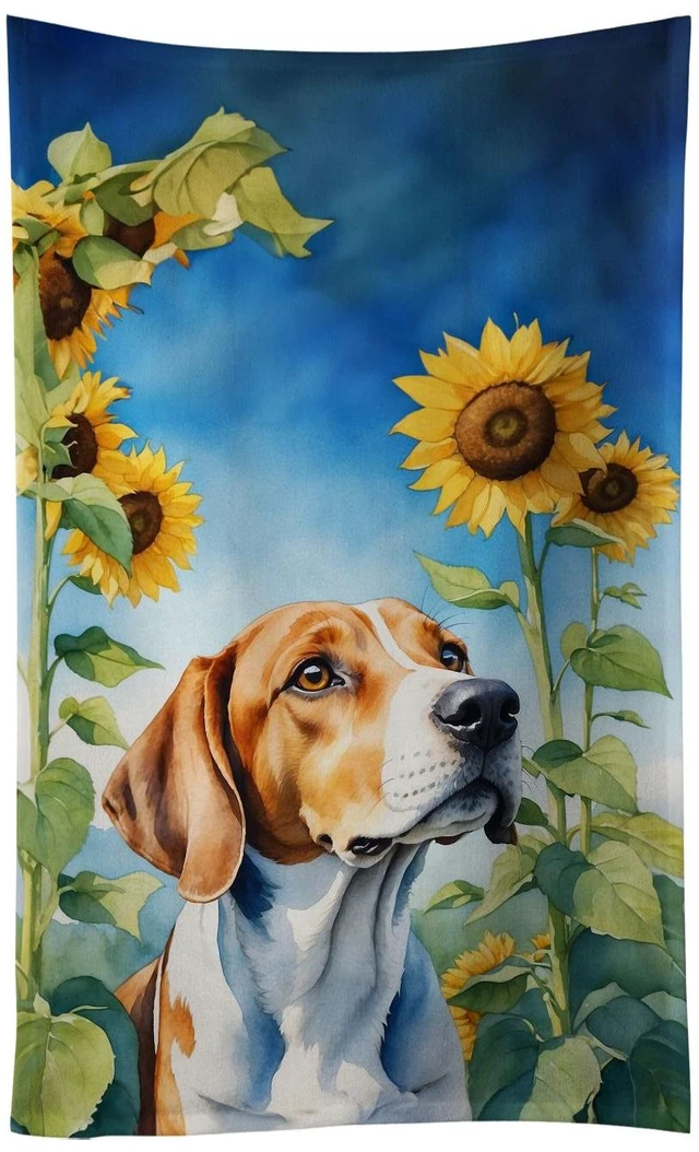 Main image of English Foxhound in Sunflowers Kitchen Towel Dish Cloths Guest Hand Towel Decorative Bathroom Towel for Face,Tea, Dishcloth, Kitchen and Bath