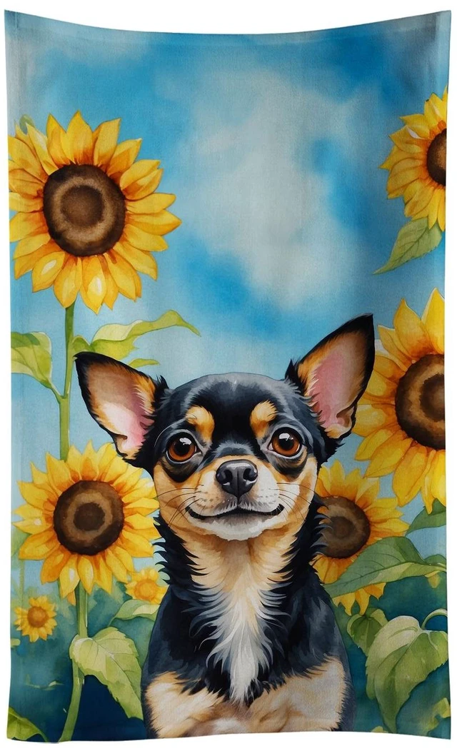 Main image of Chihuahua in Sunflowers Kitchen Towel Dish Cloths Guest Hand Towel Decorative Bathroom Towel for Face,Tea, Dishcloth, Kitchen and Bath