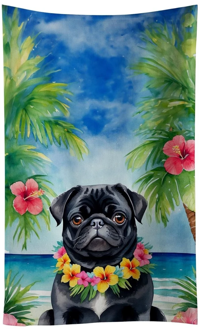 Main image of Black Pug Luau Kitchen Towel Dish Cloths Guest Hand Towel Decorative Bathroom Towel for Face,Tea, Dishcloth, Kitchen and Bath