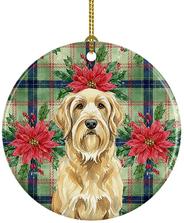Main image of Wheaten and Tan Otterhound Christmas PoinsettIas Ceramic Ornament Christmas Tree Hanging Decorations for Home Christmas Holiday, Party, Gift, 3 in, Multicolor