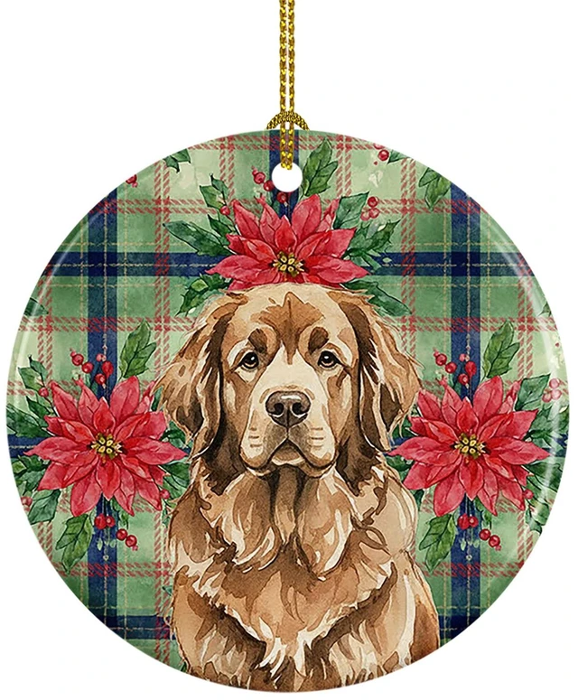 Main image of Brown Newfoundland Christmas PoinsettIas Ceramic Ornament Christmas Tree Hanging Decorations for Home Christmas Holiday, Party, Gift, 3 in, Multicolor