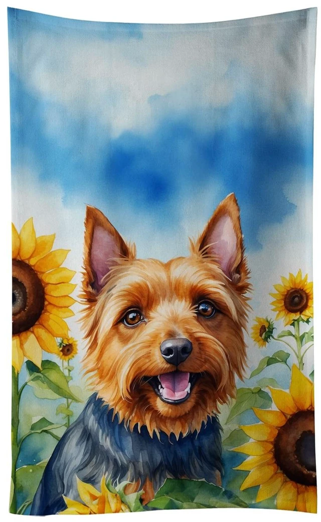 Main image of Australian Terrier in Sunflowers Kitchen Towel Dish Cloths Guest Hand Towel Decorative Bathroom Towel for Face,Tea, Dishcloth, Kitchen and Bath