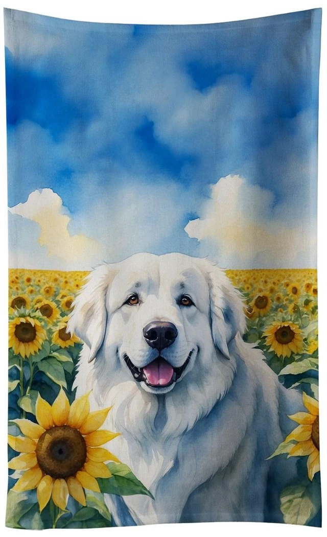 Main image of Great Pyrenees in Sunflowers Kitchen Towel Dish Cloths Guest Hand Towel Decorative Bathroom Towel for Face,Tea, Dishcloth, Kitchen and Bath