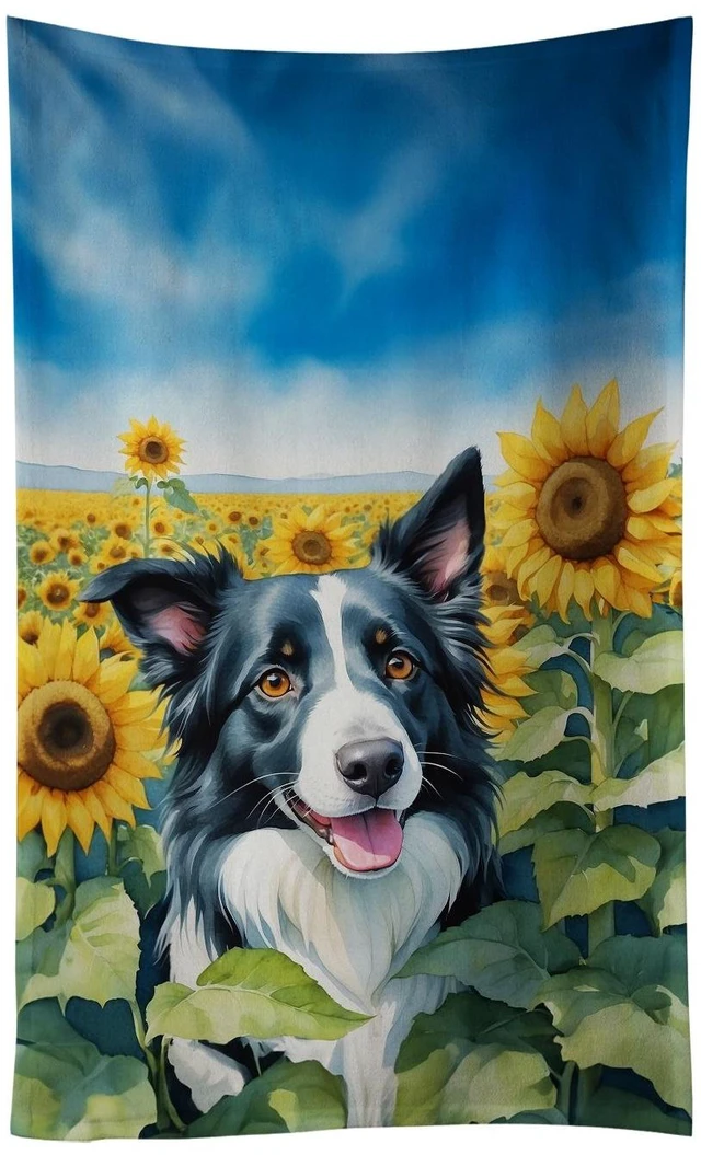 Main image of Border Collie in Sunflowers Kitchen Towel Dish Cloths Guest Hand Towel Decorative Bathroom Towel for Face,Tea, Dishcloth, Kitchen and Bath