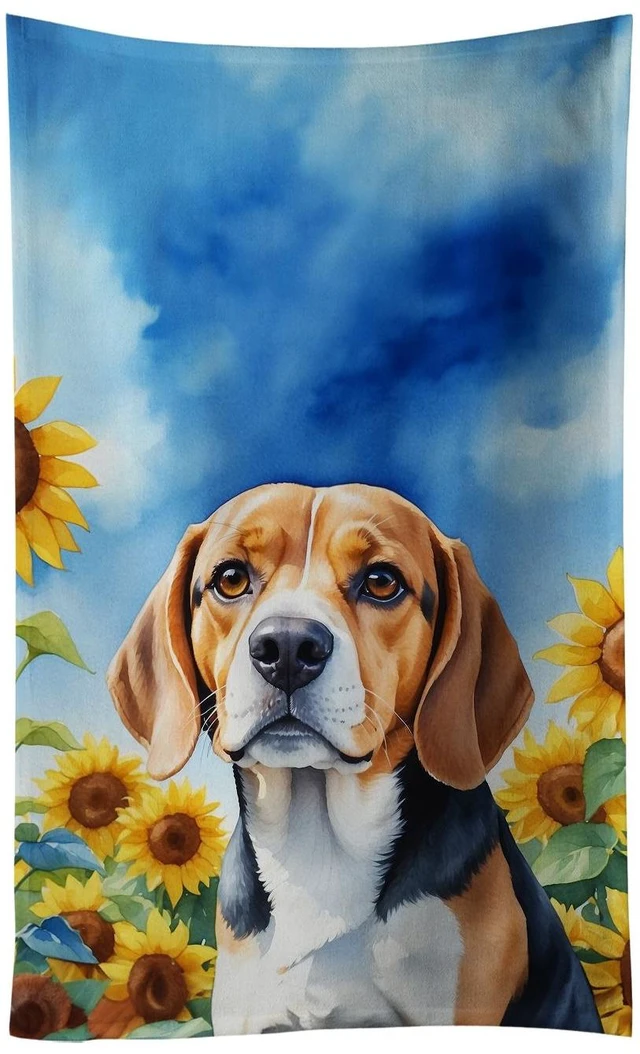 Main image of Beagle in Sunflowers Kitchen Towel Dish Cloths Guest Hand Towel Decorative Bathroom Towel for Face,Tea, Dishcloth, Kitchen and Bath