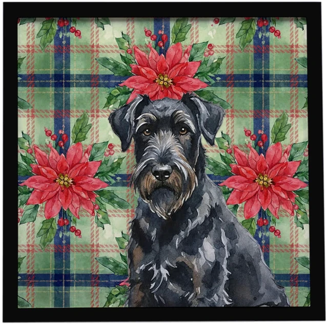 Main image of Black Russian Terrier Christmas PoinsettIas Framed Metal Print Bathroom, Kitchen, Office, Home Decor Wall Art Ready to Hang, Square, 8X8