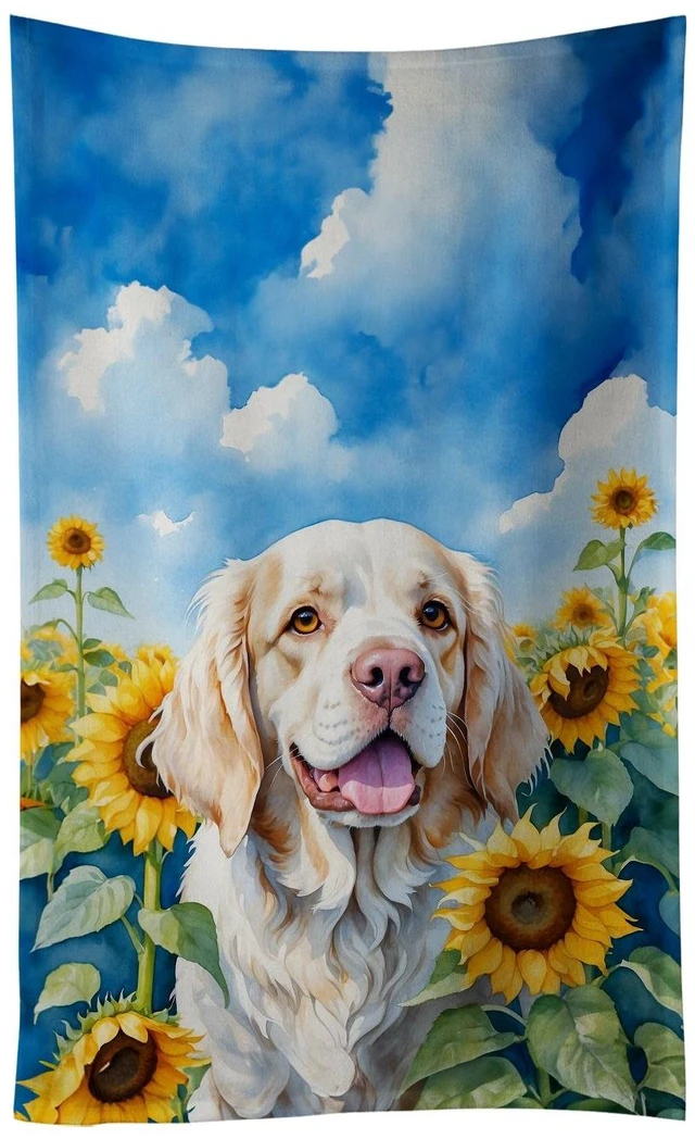 Main image of Clumber Spaniel in Sunflowers Kitchen Towel Dish Cloths Guest Hand Towel Decorative Bathroom Towel for Face,Tea, Dishcloth, Kitchen and Bath