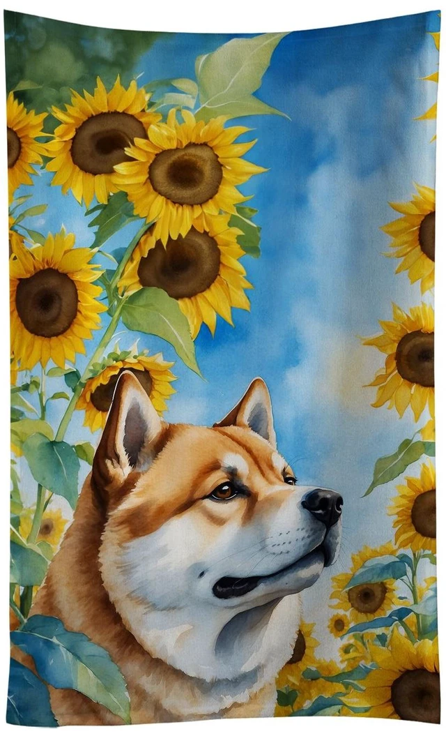 Main image of Akita in Sunflowers Kitchen Towel Dish Cloths Guest Hand Towel Decorative Bathroom Towel for Face,Tea, Dishcloth, Kitchen and Bath