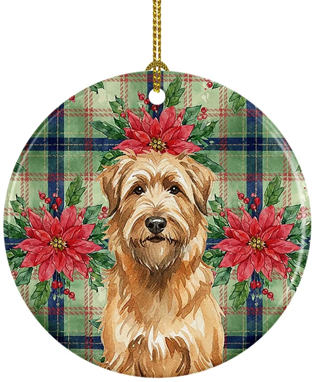 Main image of Tawny Briard Christmas PoinsettIas Ceramic Ornament Christmas Tree Hanging Decorations for Home Christmas Holiday, Party, Gift, 3 in, Multicolor