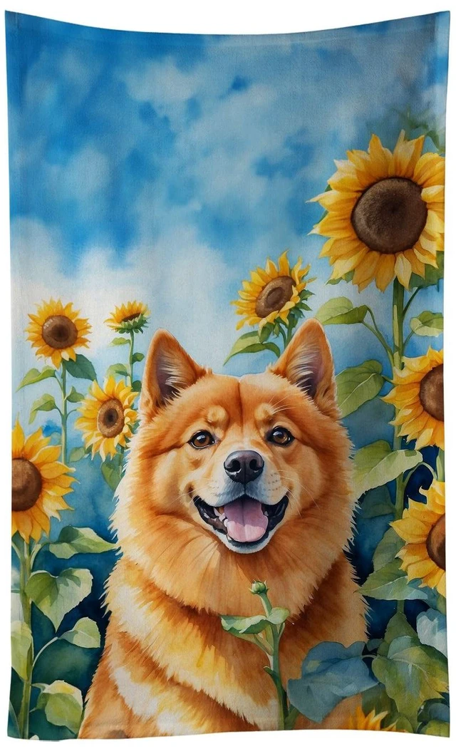 Main image of Finnish Spitz in Sunflowers Kitchen Towel Dish Cloths Guest Hand Towel Decorative Bathroom Towel for Face,Tea, Dishcloth, Kitchen and Bath