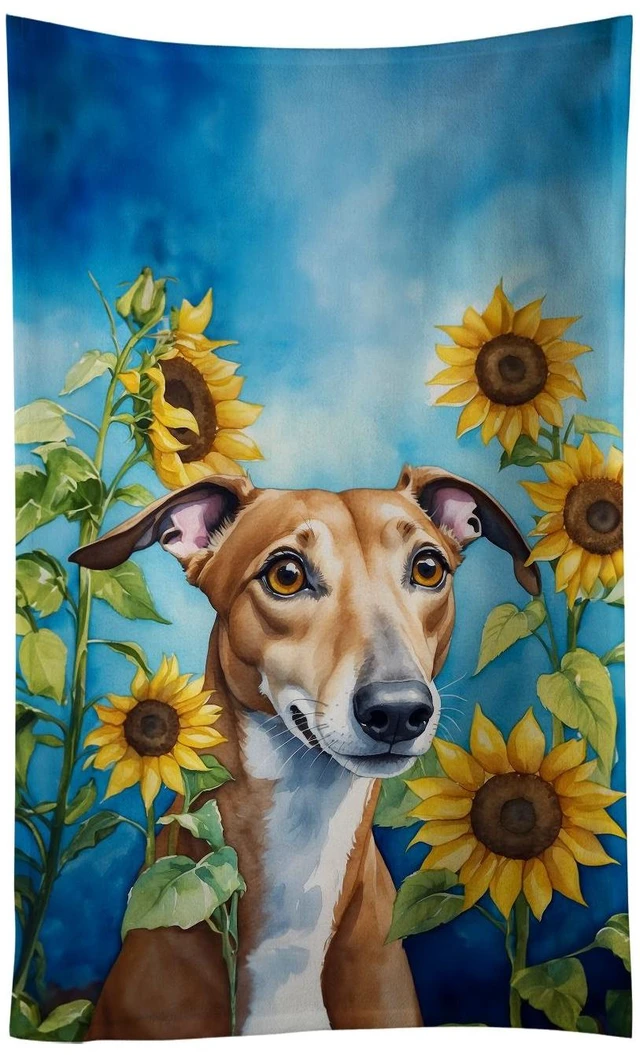 Main image of Greyhound in Sunflowers Kitchen Towel Dish Cloths Guest Hand Towel Decorative Bathroom Towel for Face,Tea, Dishcloth, Kitchen and Bath
