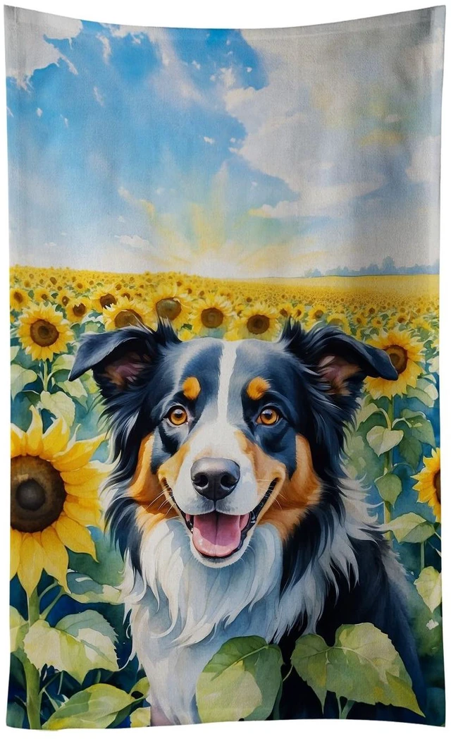 Main image of Border Collie in Sunflowers Kitchen Towel Dish Cloths Guest Hand Towel Decorative Bathroom Towel for Face,Tea, Dishcloth, Kitchen and Bath
