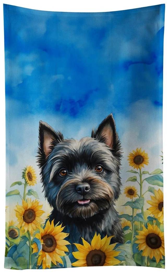 Main image of Cairn Terrier in Sunflowers Kitchen Towel Dish Cloths Guest Hand Towel Decorative Bathroom Towel for Face,Tea, Dishcloth, Kitchen and Bath