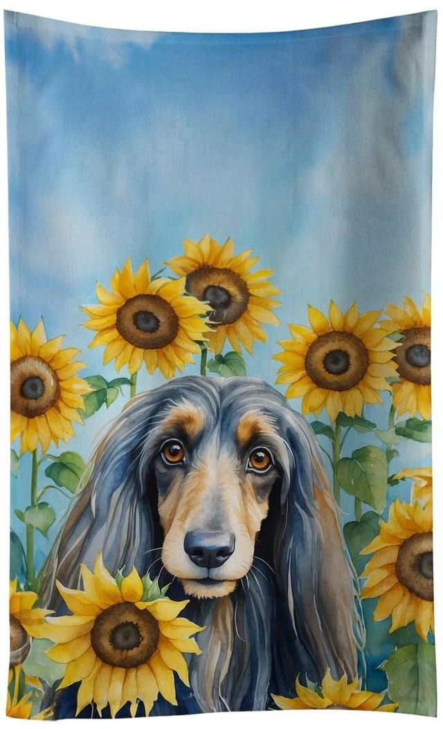 Main image of Afghan Hound in Sunflowers Kitchen Towel Dish Cloths Guest Hand Towel Decorative Bathroom Towel for Face,Tea, Dishcloth, Kitchen and Bath