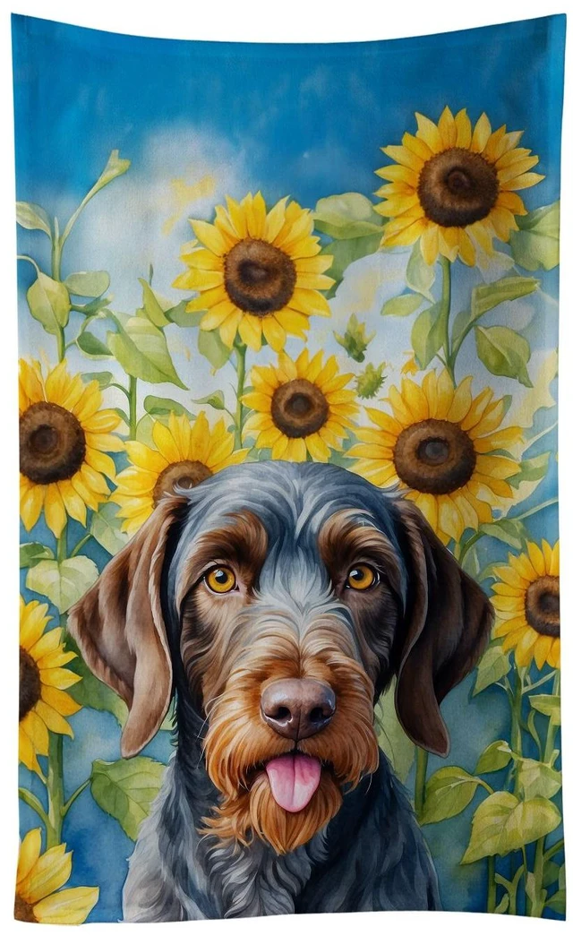 Main image of German Wirehaired Pointer in Sunflowers Kitchen Towel Dish Cloths Guest Hand Towel Decorative Bathroom Towel for Face,Tea, Dishcloth, Kitchen and Bath