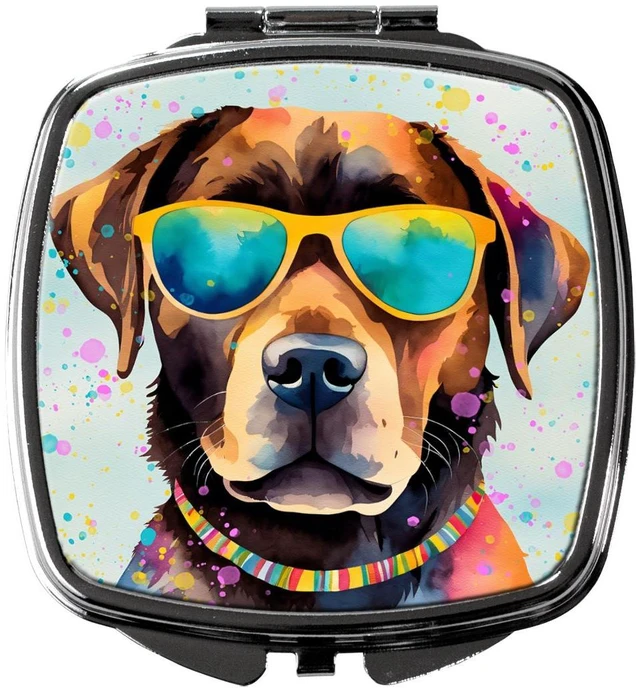 Main image of Chocolate Labrador Hippie Dawg Compact Mirror Decorative Travel Makeup Mirror for Women Girls Gifts Pocket Makeup Mirror Folding Handheld