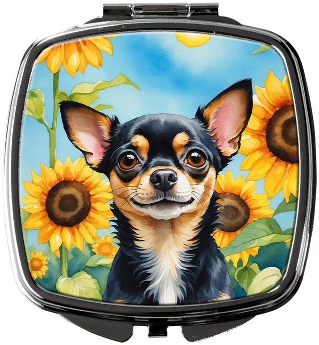 Main image of Chihuahua in Sunflowers Compact Mirror Decorative Travel Makeup Mirror for Women Girls Gifts Pocket Makeup Mirror Folding Handheld