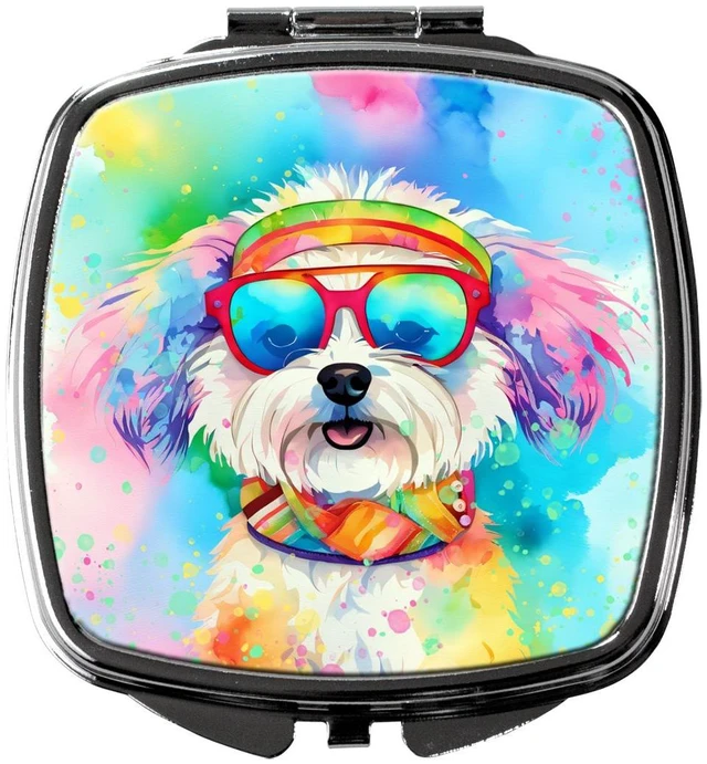 Main image of Bichon Frise Hippie Dawg Compact Mirror Decorative Travel Makeup Mirror for Women Girls Gifts Pocket Makeup Mirror Folding Handheld
