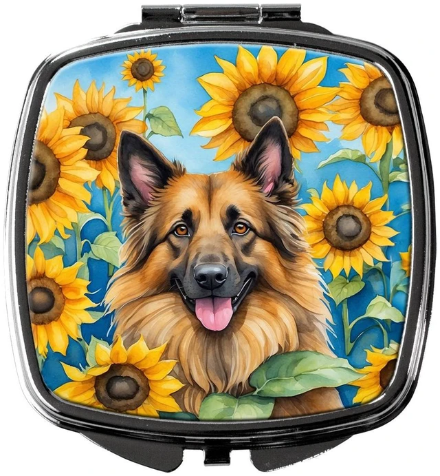 Main image of Belgian Tervuren in Sunflowers Compact Mirror Decorative Travel Makeup Mirror for Women Girls Gifts Pocket Makeup Mirror Folding Handheld