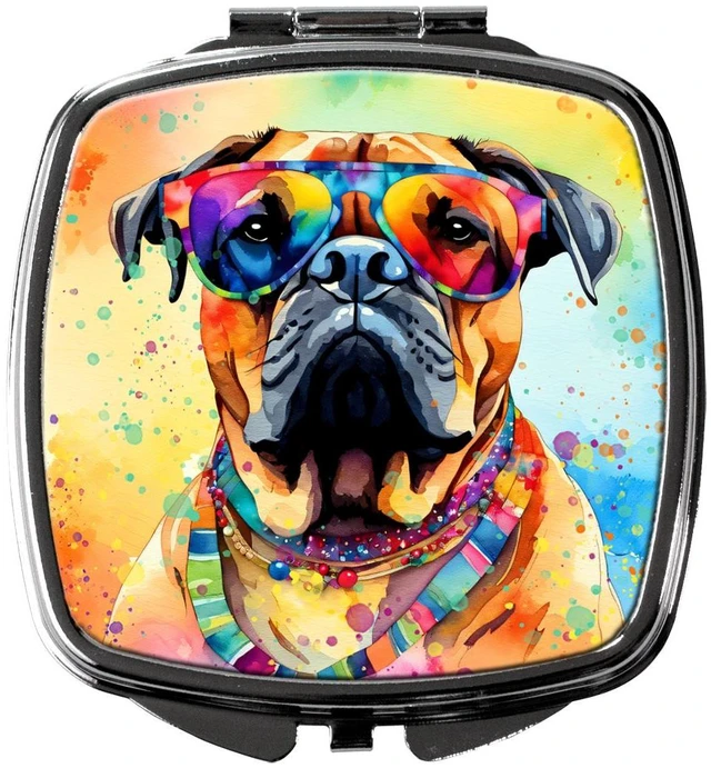 Main image of Bullmastiff Hippie Dawg Compact Mirror Decorative Travel Makeup Mirror for Women Girls Gifts Pocket Makeup Mirror Folding Handheld